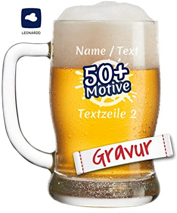 LEONARDO Bierkrug mit Gravur personalisiert/Namen, Bierseidel graviert, Maßkrug Geschenk Geburtstag Vatertag Jahrestag Oktoberfest, Geschenkidee Männer/Papa (TAVERNA, 500 ml)