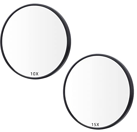 Guangyuan 2-Piece Eyebrow Magnifying Mirror - 15X & 10X Travel Mirror with Suction Cups for Makeup & Eyebrow Tweezing