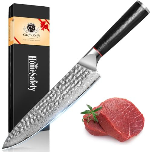 Damascus Chef's Knife 19.3 cm 67 Layer VG-10 Damascus Steel, Damascus Kitchen Knife Professional Chef's Knife Damascus Paring Knife with Ergonomic Handle