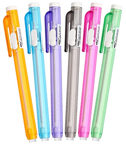 6-farbige Einziehbare Radiergummi Stift Set, Nachfüllbar - Ideal für Kinder und Studenten