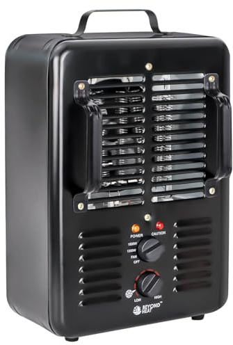 BEYOND HEAT Milkhouse Space Heater, 1300W/1500W Electric Heater with Thermostat, 3 Heat Settings, Safe and Quiet for Home Garage Workshop Warehouse, Black