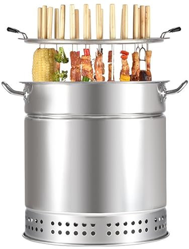 Barbecue à Charbon de Bois fumoir, Petits Grils à Charbon de Bois d'extérieur, Baril en Maille de Barbecue en Acier Inoxydable avec 20 brochettes de brochettes, Panier à Grill