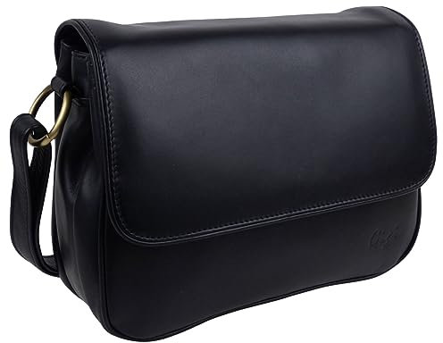 Gigi Damen Umhängetasche, Leder, 3 Fächer, Schwarz, Schwarz , Einheitsgröße