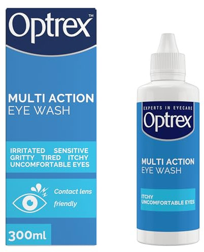 Optrex Multi Action, Eye Wash, 300 ml, for Gentle and Effective Relief, Itchy, Irritated, Tired, Uncomfortable Eyes, Easy to Use,