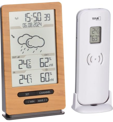 TFA Dostmann Xena 35.1162 Station météo radio-pilotée, avec capteur extérieur, température intérieure et extérieure, prévisions météo, horloge radio, humidité de l'air, à poser/suspendre