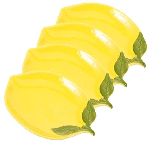SHOWERORO 4pièces Vaisselle Céramique Forme De Citron Bols Et Assiettes Pour Fruits Salades Et Desserts Ustensiles De Cuisine Ludiques Et Décoratifs Pour Table