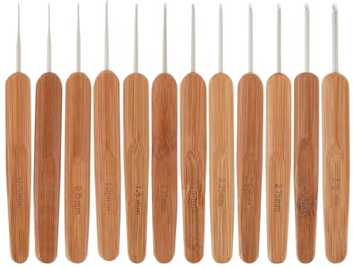 Oruola 12 Pcs Dreadlock Crochet Hook,Hair Crochet Hook,Different Sizes of Crochets Needles for Hair with Bamboo Handle for Dreadlocks Braid Craft (0.5,0.75,1,1.25,1.5,1.75,2,2.25,2.5,2.75,3,3.5mm)