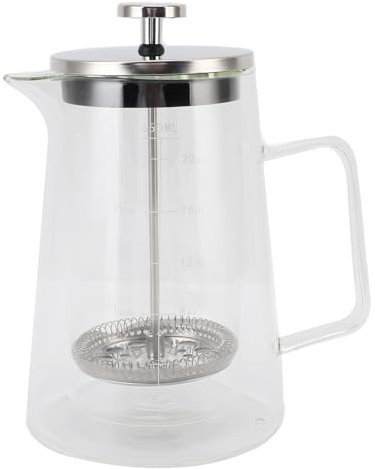 Cafetero de Prensa Francesa 650 Ml de Altura de Vidrio de Vidrio de Vidrio Doble Pot de Pared 304 Press de Acero Inoxidable, con de Filtración Múltiple con Filtro Reutilizable y