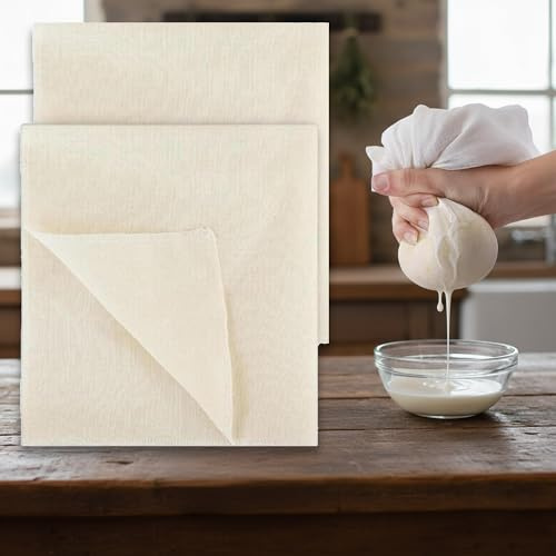 2 Pack Cheesecloths for Straining – 100% Unbleached Cotton Muslin Cloth, Precut 50x50cm, Reusable & Washable Cheese Cloth for Cooking, Butter, Nut Milk, Yogurt & More
