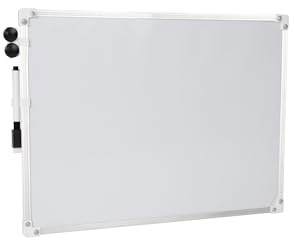 Pryma Lavagna Bianca Magnetica con Cornice in Alluminio – Mini Whiteboard da Parete o Appoggio con Pennarello Magnetico e 2 Cancellini (25x35 cm)