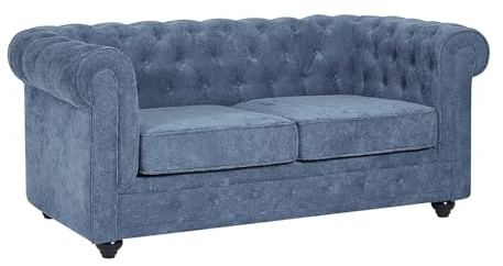 Vente-unique - Canapé 2 Places en Tissu Bleu Chesterfield