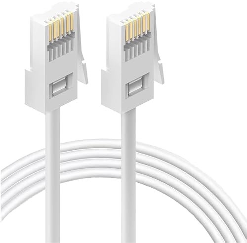 HAWAKA BT Telephone Cable, Male to Male Telephone Wire, BT Socket to Modem, Fax Machine, 6P6C Plug Landline Phones Cable for Home & Office (White, 6P6C-2M-2PC)