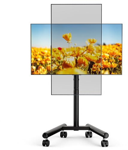 ECOTINY Mobile TV Stand, Height Adjustable Rolling TV Cart for 13-50 TVs | Max Load 25 kg, VESA 75x75 to 200x200, Tilt & 360° Swivel, Space-Saving Design with Silent Casters, Black