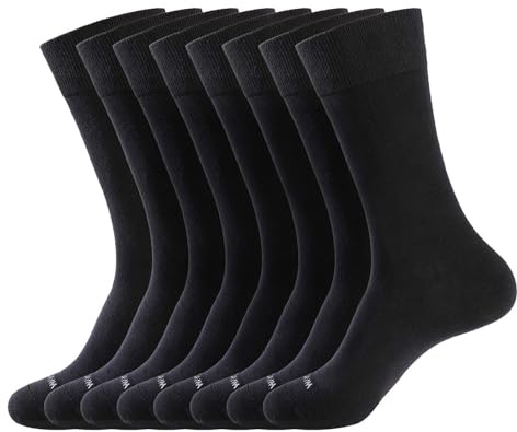 WANDER Men's Solid Dress Socks Cotton Black Men 8 Pairs Trouser Thin Classic Socks (Shoe Size:9-12, 8 Pairs Black)