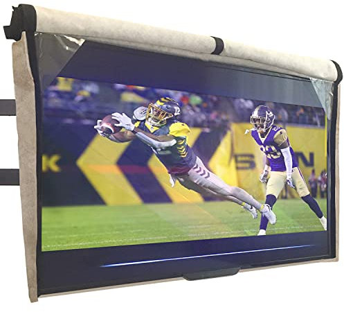 Outdoor TV Cover 40, 42, 43 inch - WITH FRONT FLAP - Weatherproof, Waterproof protection, Soft Interior, With Bottom cover - Beige