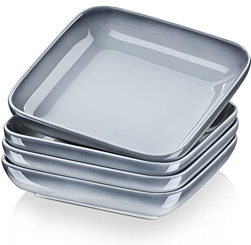 LOVECASA Juego de Platos de Sopa, Platos Hondos 4 Piezas, 1050 ML, Vajilla de Cerámica Cuadrado para Sopa, Fruta, Ensalada, Gris Degradado