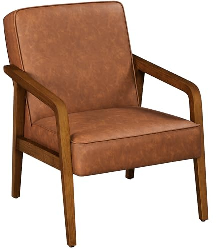 Yaheetech Sillón para Salón Silla de Piel Sintética Silla para Dormitorio con Pata Madera con Reposabrazo Sillón Relax Capacidad 136KG