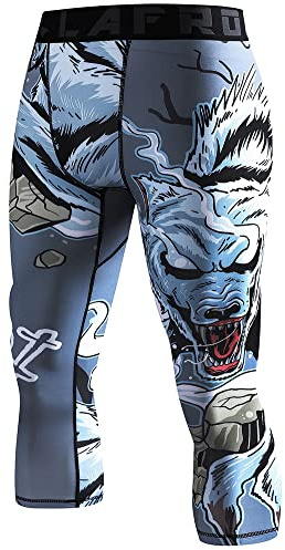 LAFROI Men's Compression Fit 3/4 Tights Leggings with Pcoket/Non-Pocket-YSK10 Werewolf Size MD