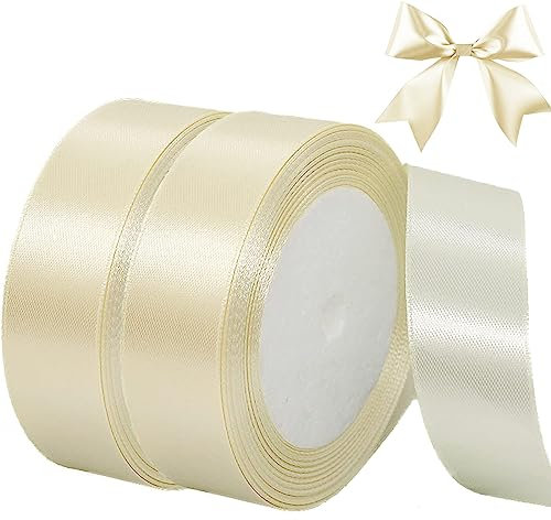 qingmeng Satinband Creme, 44m Geschenkband Beige Breit, 20mm Schleifenband Creme, Geschenkband Hochzeit Stoff, Beige Geschenk Band Geschenkbänder für Taufe Geburtstag Deko Geschenkverpackung