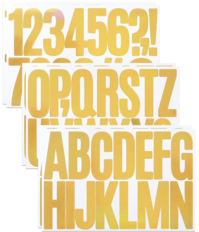 6 Sheets 3 Inch Letter Number Stickers, Self Adhesive, 96 Pieces Gold