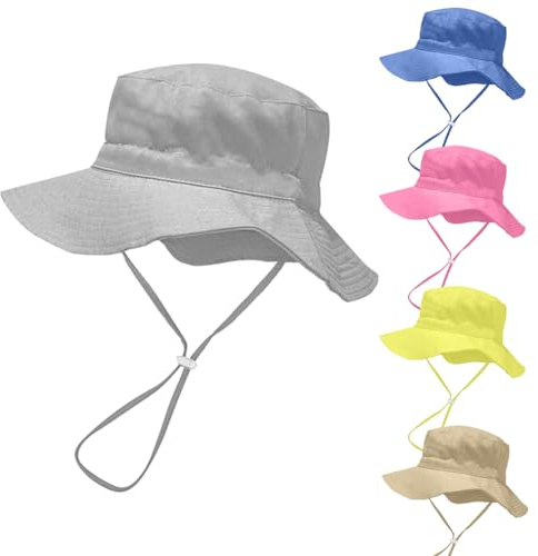 Rayson Sombrero de Sol para Bebé Niña Ajustable Gorro Verano de Pescador para Niños ala Ancha Sombrero Bob Protección Solar UPF 50 para Exteriores Natación Playa Piscina(Gris)