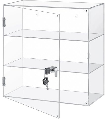 Barydat Acryl-Vitrine mit Schloss, Schlüssel, Aufsatzvitrine, transparente Vitrine, Vitrine, multifunktionale sichere Aufbewahrungsbox für Einzelhandel (feste 3 Etagen, 40 x 40 x 20 cm)