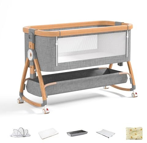 Joyeuse Planet - Lit Berceau Cododo Bebe, Dormir Ensemble en Toute Sécurité, Matelas en Fibre Coco, Table à Langer, Facile à Assembler et à Plier, Lit d'enfant Portable pour Nouveau-né (Woody)