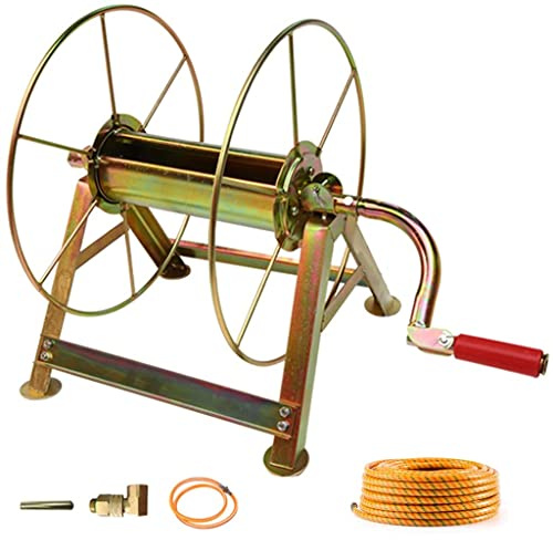 ISCBAFYX Gardening Hose Reel Cart For Portable Freestanding, Trolley Outdoor Water Hose Cart, Holds 300m Of 1/2Inch Hose, For Garden Lawn Patio (Color : Brass, Size : A Hose reel+100M pipe)