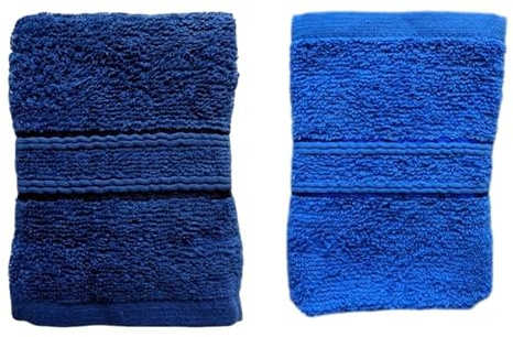 2 Pack Face Cloths Face Flannels 100% Egyptian Cotton Face Towel Colour Blue & Navy