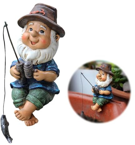 HyzaPhix Resin Gnome Ornaments Fishing Dwarf Statue Miniature Garden Figurines Micro Landscape Figure for Pond Desk Table Decor (Gnome)