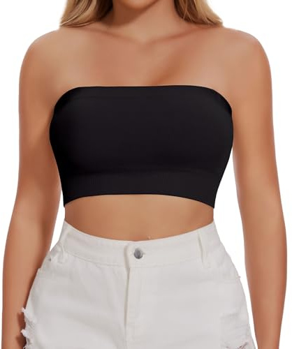 Joyshaper Sujetador bandeau sin costuras para mujer, sin tirantes, sin aros, tube top, push up, sin hombros, crop top, parte superior, Negro , XL