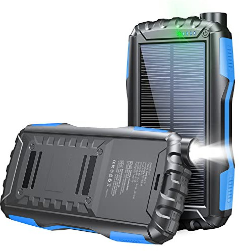 Banco de energía solar, cargador portátil de 46800 mAh, paquete de batería de carga rápida USB C, cargador de teléfono PD18W QC 3.0 con linterna, banco de energía impermeable al aire libre, 3 puertos