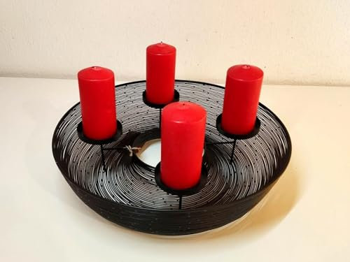 Advent Wreath Made of Metal, Black, 40 cm Basket, Advent Wreath Made of Metal, Candlestick Design, Advent Candle Holder, Decorative, Advent Wreath, Metal Bowl, Gold and White, Diameter 40 cm