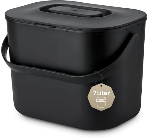 Black Sweden Home Biomülleimer Küche - 7L - Design Komposteimer mit Sieb - Bio-Mülleimer Geruchsdicht - Bio Abfalleimer- Komposter Küche Eimer mit Deckel - Bioabfallbehälter für Küche - Schwarz