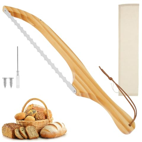 Brödkniv med vågad kant ultravass rostfritt stål brödsåg, brödkniv med bekvämt trähandtag, backerkniv perfekt för att enkelt skära tjocka bröd kakor (ek)
