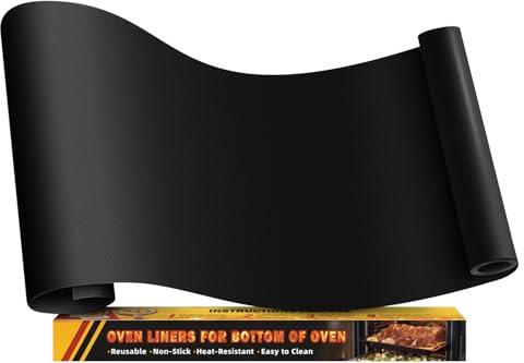 Revêtement de Four en Téflon – Tapis de Cuisson pour Four Réutilisables, Grand Tapis de Four Antiadhésif, Feuille de Protection Four – Sans BPA ni PFOA (43 x 190 cm, Noir)