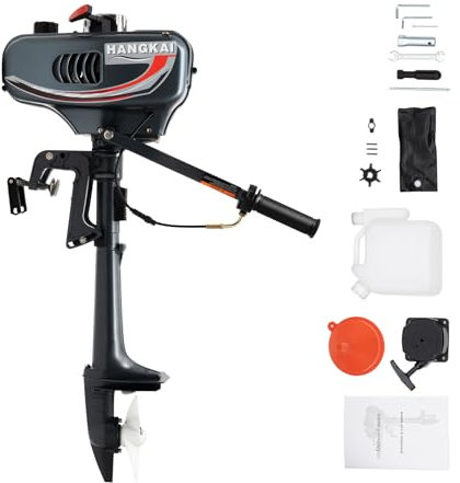 2-Takt Außenbordmotor Benzinmotor, 49ccm 3,5ps Außenborder Benzin Außenbordmotor Kurzer Welle CDI Zündung Halbluft- und Halbwassergekühlt für Aufblasbare Fischerboot Fischerboot und Angeln