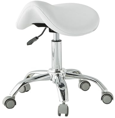 Generico Sgabello Da Sella, Sedia Da Sella Con Ruote, Sgabello Ergonomico Sollevabile Con Schienale, Può Sopportare 440 Libbre, For Salone, Casa, Studio, Ufficio(White,Style 1)