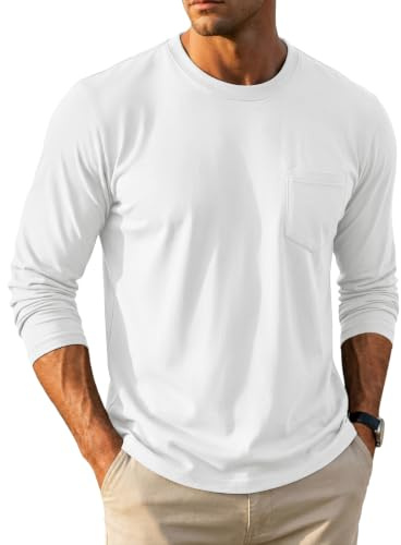 MAGCOMSEN T-Shirt à Manches Longues pour Homme Col Rond Manches Longues Simple et Confortable Fonctionnel léger Haut avec Poche