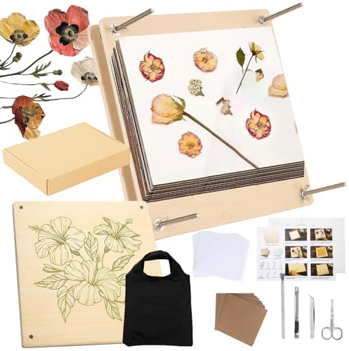 Large Flower Press Kit, 10 Layers 11x11 inch (28x28cm) Wooden Flower Pressing Kit with Storage Bag, DIY Arts Dried Flowers Leaf Plant Press Kit for Children Adults Crafts Lovers Gift (11x 11)