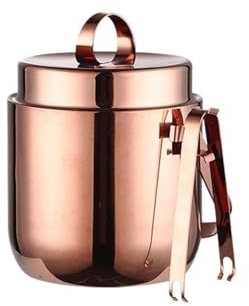 CFY652 Cubitera Cubitera de Acero Inoxidable Doble Capa con Tapa y Pinzas for Hielo for Bar Fiestas Cubitera para Botellas(Rose Gold)
