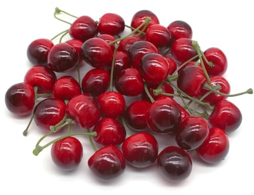 Bestevery 40 Pièces Faux Fruits Modèle De Cerise, Cerise Decoration Fruit Artificiel Décoratif, Fausses Cerises, Modèle De Cerises Réalistes, avec Durable, pour Décoration Photographique (A)