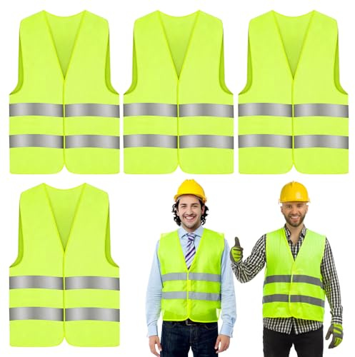 MOSTFUN 4 Pack Hi Vis Vest, High Visibility Safety Vests, Reflective Jacket | Night Workwear Reflective Safety Vests, for Traffic Work, Cycling, Running, Surveyor, Security Guard, Construction