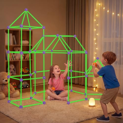 besrey 133 stycken barngrotta, grottbyggsats, byggleksaker | STEM Construction Toys & Nattlysande grotta bygga barn i grönt och lila