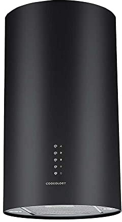 Cookology CYL351BK Cyclinder Island Cooker Hood in Black - 35cm Width - Modern Extendable Extractor Fan - LED Lights - Energy Rating A - 3 Speed Settings - Adjustable Height