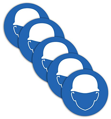 5 autocollants de protection de la tête/obligation de porter un casque ISO 7010 Ø 9,5 cm avec protection UV pour l'extérieur et l'intérieur de STROBO