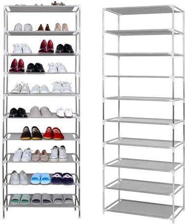 Trintion Schuhregal 10 Ebenen - Schmal Und Hoch Schuhablage Für Bis Zu 40 Paar Schuhe - Platzsparend Schuhständer 27 X 55 X 155 cm Grau - Schuhaufbewahrung Für Flur, Schlafzimmer