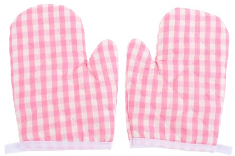 2pcs Oven Mitts for Kids Children Oven Gloves for Play Kitchen Heat Resistant Kitchen Cooking Gloves for Baking Grilling Kid Sized Mitts Pink, 17X12CM
