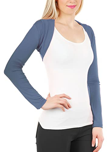 Toocool Coprispalle Donna Top Bolero Maniche Lunghe Giacca Elasticizzato Nuovo CC-816 [Blu Polvere, Taglia Unica]