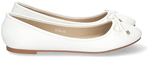 shoes&blues.es 70219-Bailarina Plana para Mujer, Comoda, Tallas Grandes, con Lazo en la Punta, Primavera Verano 2023. Talla 39 Blanco